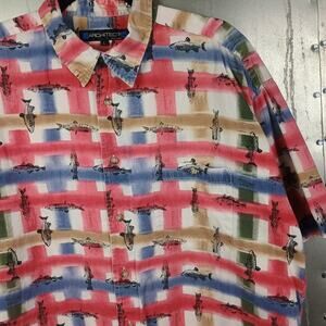 Architect Vintage 90s Fish Outdoor Nature Multicolor Rainbow Button Shirt Large